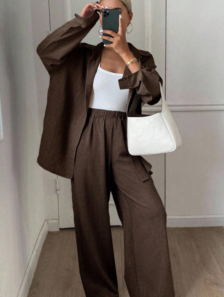 Ladies elegant casual linen blouse and wide pants Lune London