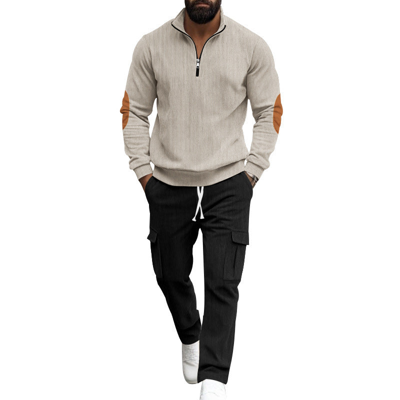Fashionable men's leisure suit with structured tops and practical cargo pants Lune London