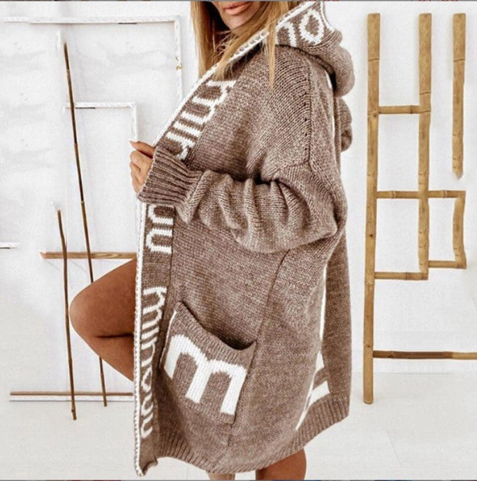 Knit jacket for women with logo print and deep pockets Lune London