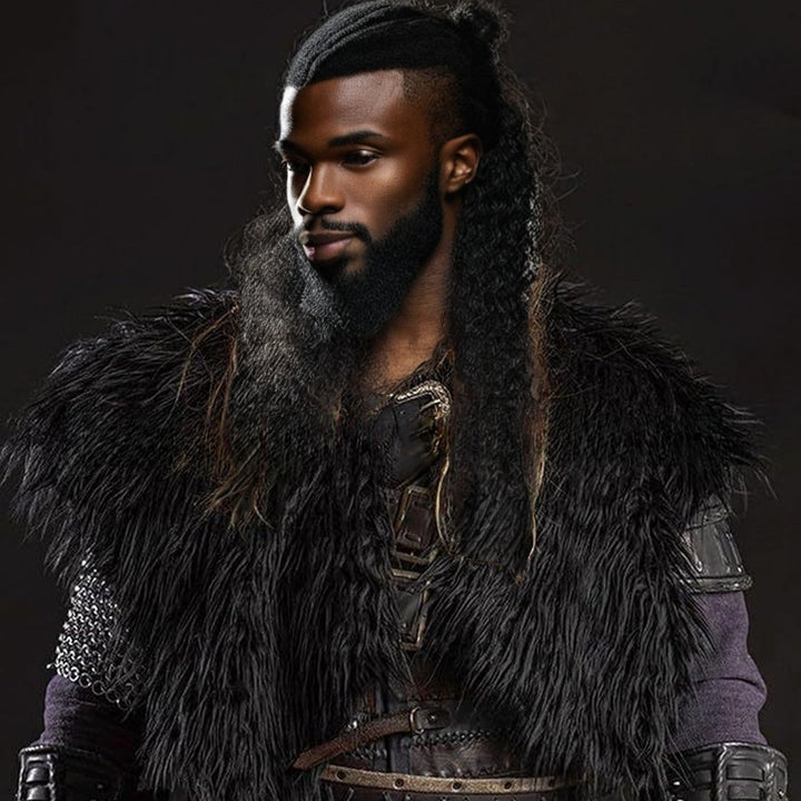 Men's historically inspired faux fur shoulder cape with leather straps Amarae
