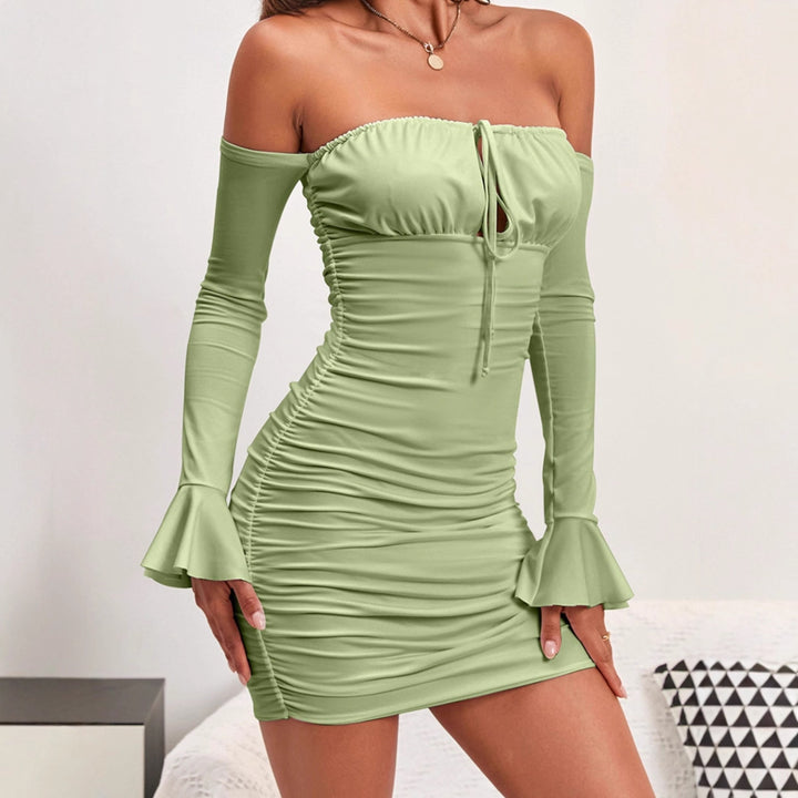 Women Elegant Wrap Dress with Off-Shoulder Design and Long Sleeves Lune London