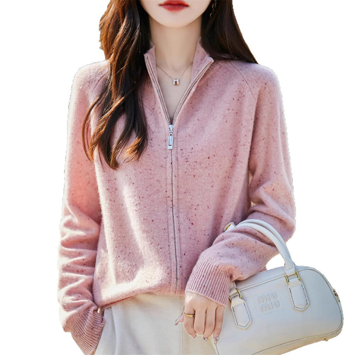 Cardigan femme avec zip et col haut en matériau confortable Chic & Stil