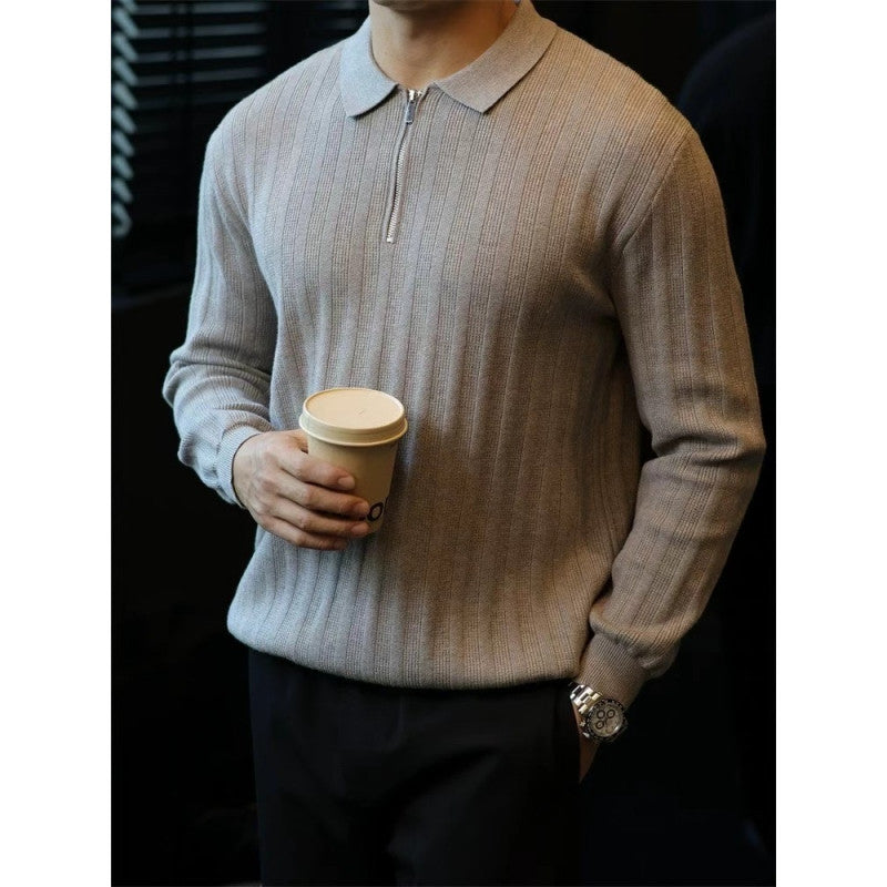 Knit sweater for men with collar and practical zipper Lune London