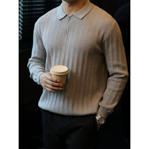 Knit sweater for men with collar and practical zipper Amarae