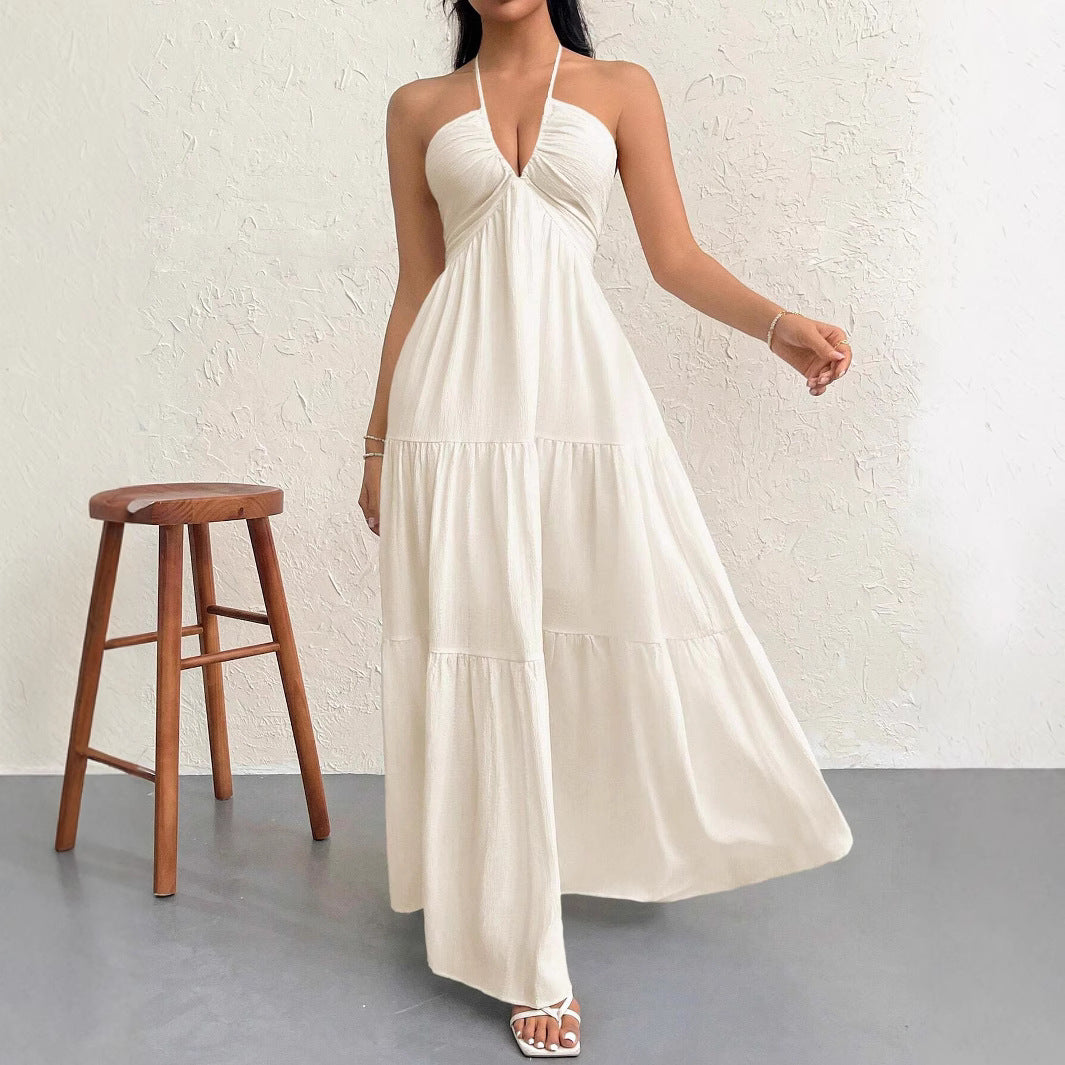 Maxi strap dress for ladies with ruffles Lune London