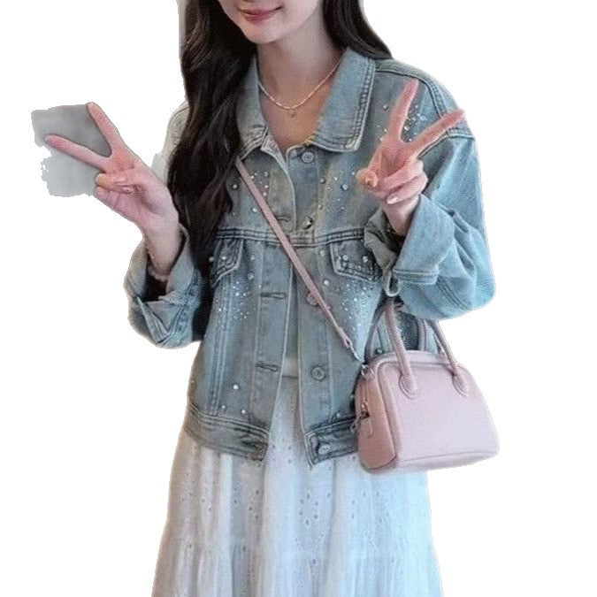 Veste en denim pour femme avec perles décoratives Chic & Stil