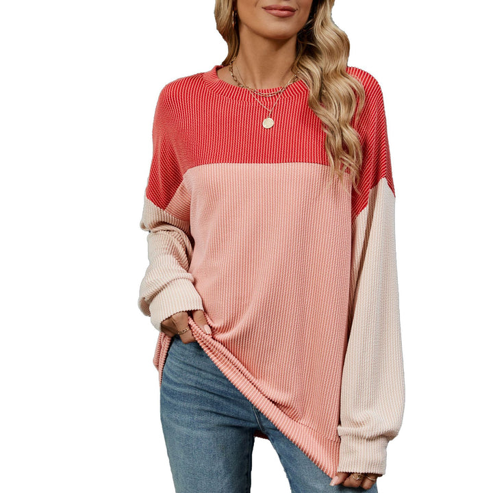 Women's sweatshirt with a trendy ribbed design and contrasting color sleeves Lune London