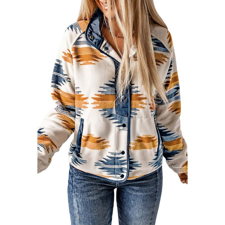 Women's patterned fleece clothing with practical pockets and chic button detail
