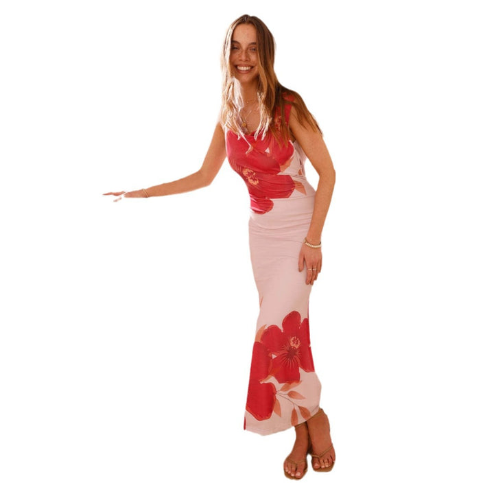 Women's Floor-Length Maxi Dress with Floral Print and Figure-Hugging Cut Lune London