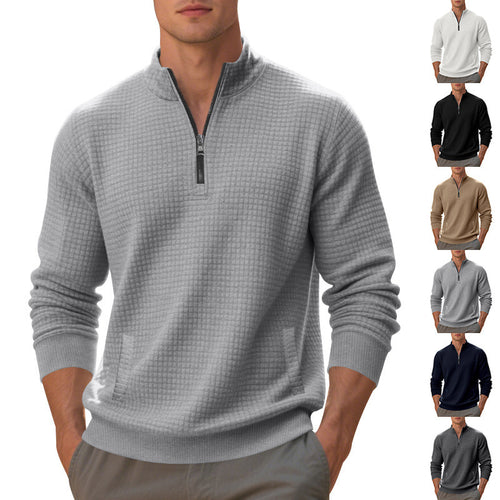 Sporty pullover for men with zipper and textured surface Amarae