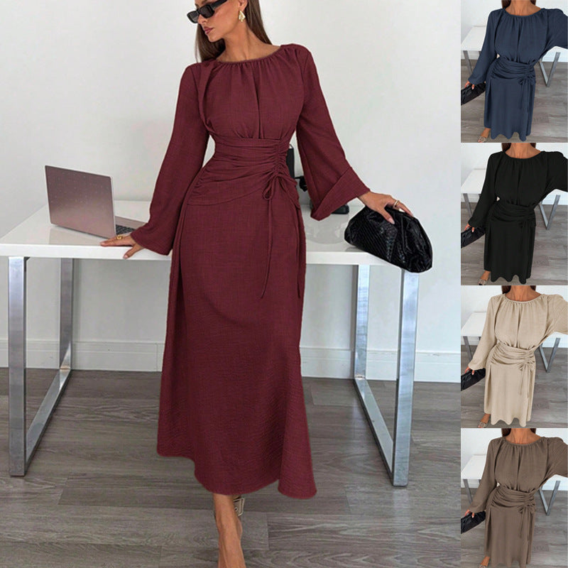 Ladies Max Dress with gathered waist lacing and bell sleeves Amarae