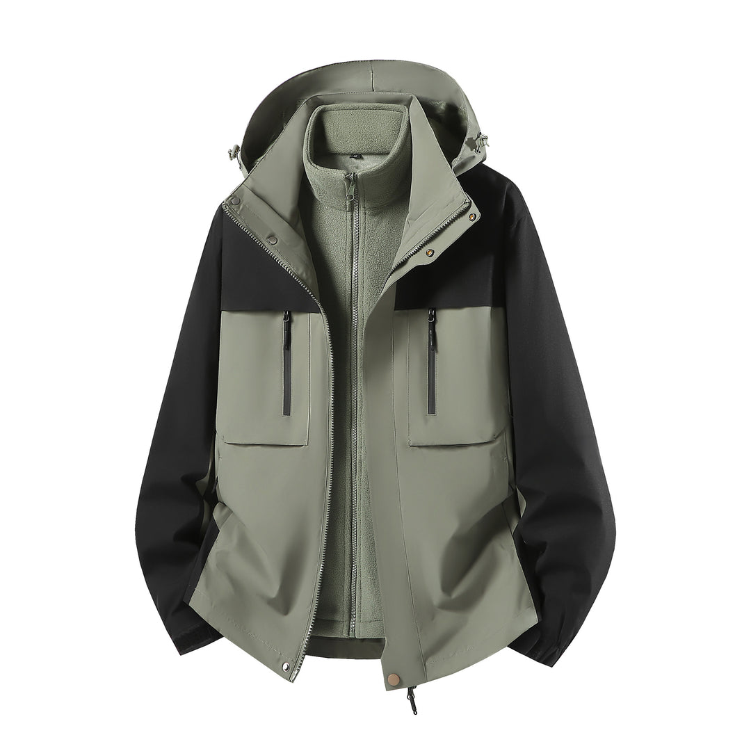 Men's Two-Piece Softshell Parka with Removable Fleece Inner Jacket and Hood Amarae