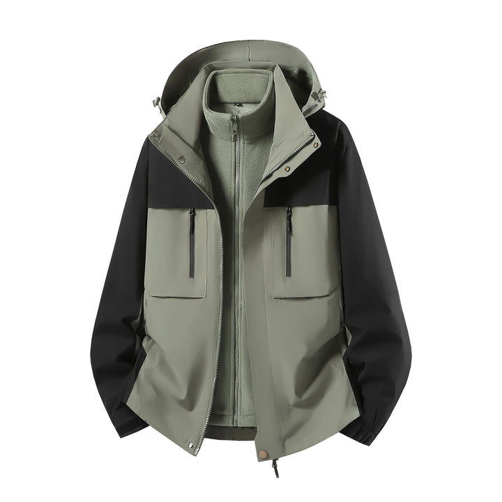 Men's Two-Piece Softshell Parka with Removable Fleece Inner Jacket and Hood Amarae