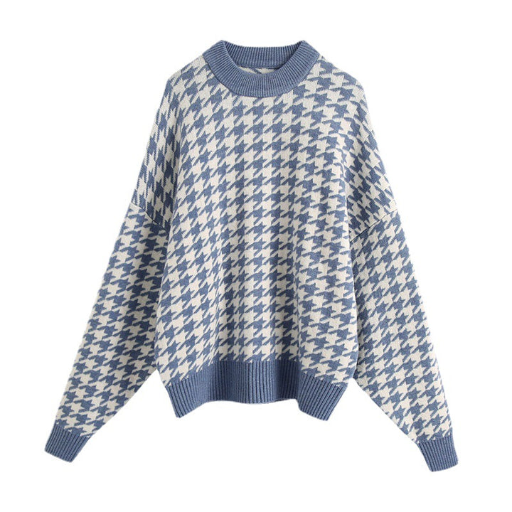 Pull en tricot surdimensionné pour femmes avec un motif pied-de-poule moderne et une coupe décontractée Chic & Stil
