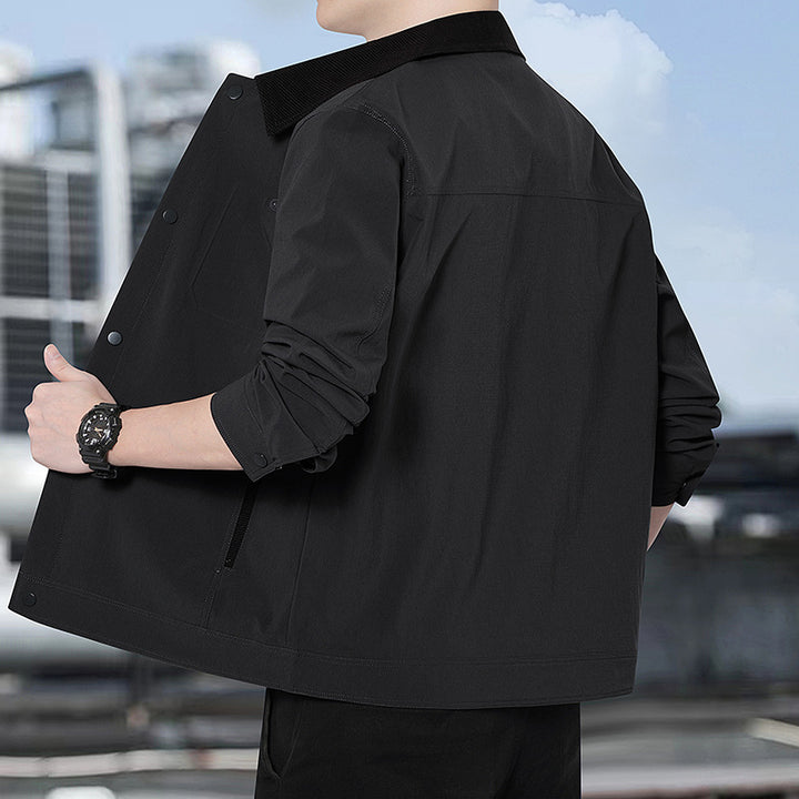 Men's Lightweight Casual Jacket with Cord Collar, Press Stud Placket and Concealed Zipper Pockets Amarae
