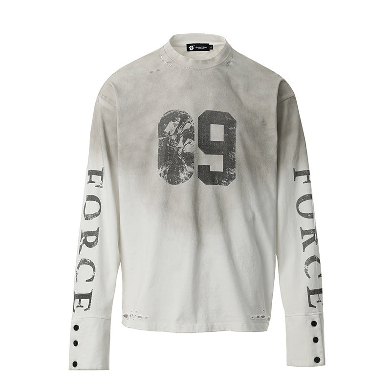 Men's Oversized Long Sleeve Sweatshirt with Print, Extended Cuffs and Used Details Amarae