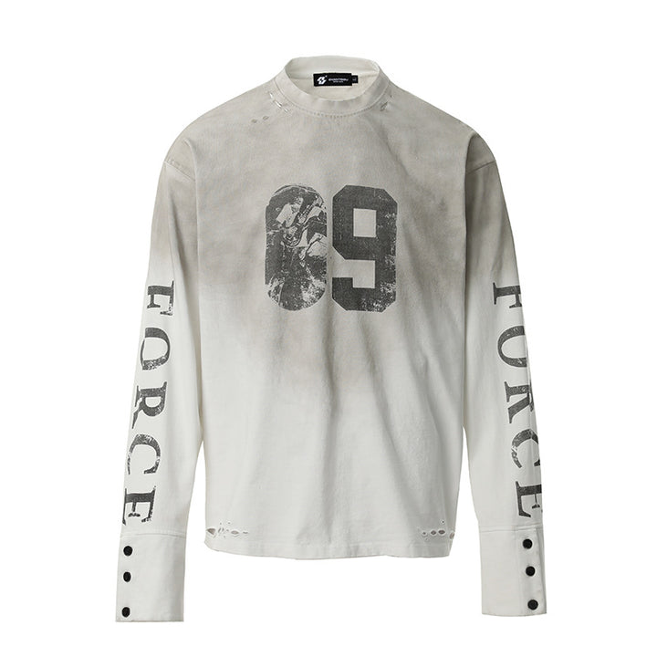 Men's Oversized Long Sleeve Sweatshirt with Print, Extended Cuffs and Used Details Amarae
