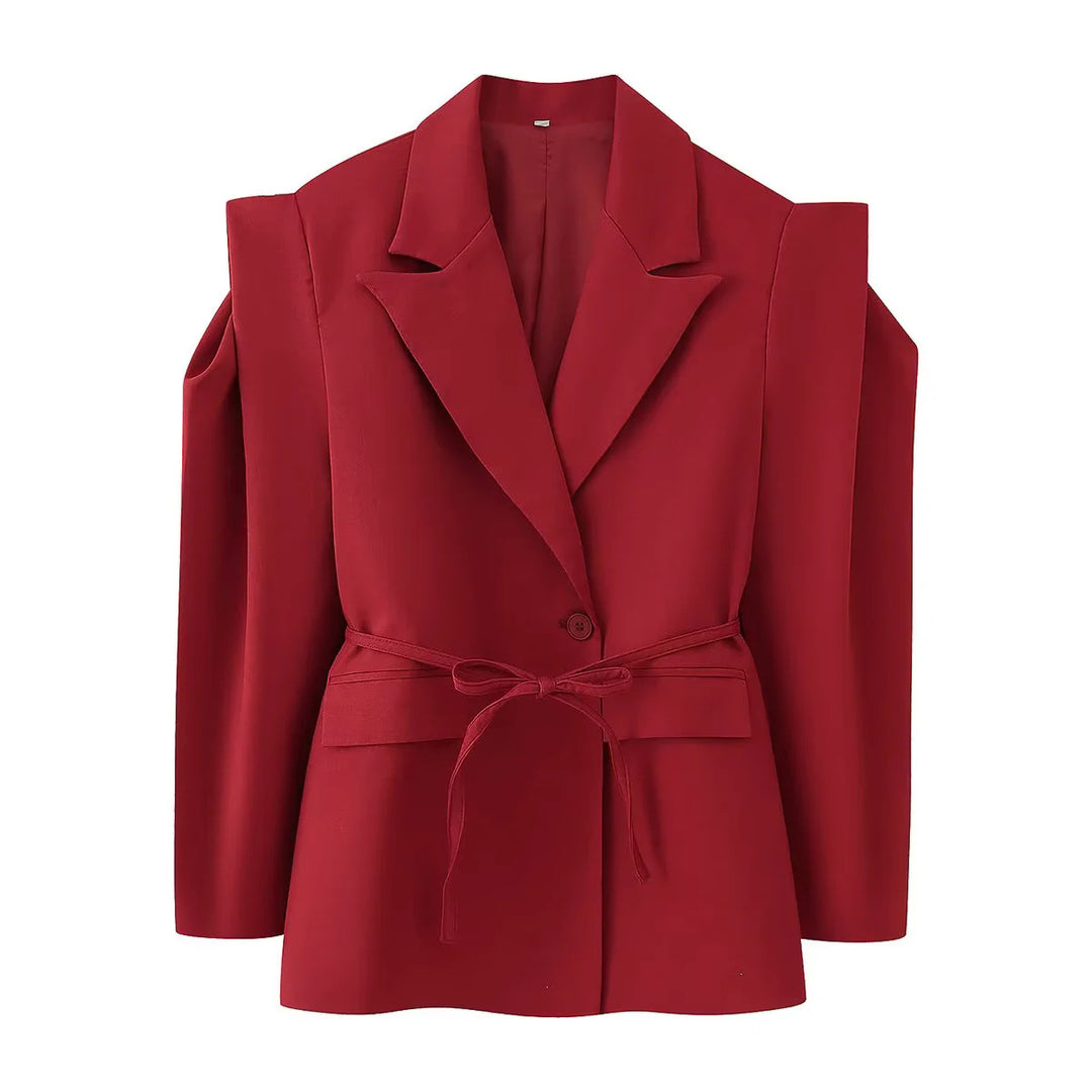 Elegant oversized blazer jacket for women with belt and shoulder pads Lune London