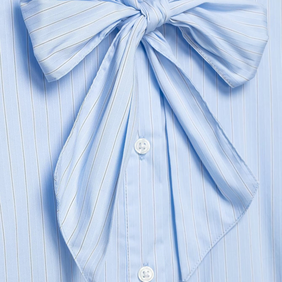 Ladies blouse with bow collar and tailored inset seams Amarae