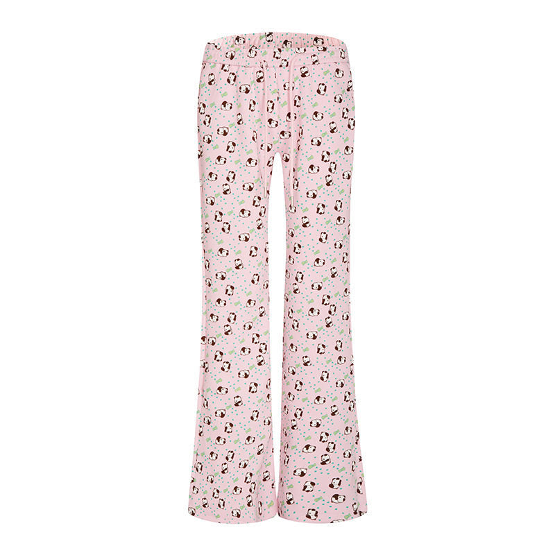 Women's High-Waist Lounge Pants with Flared Leg Cut, Drawstring and Allover Statement Print Amarae
