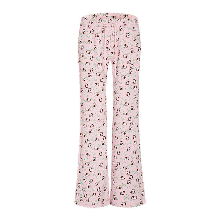 Women's High-Waist Lounge Pants with Flared Leg Cut, Drawstring and Allover Statement Print Amarae