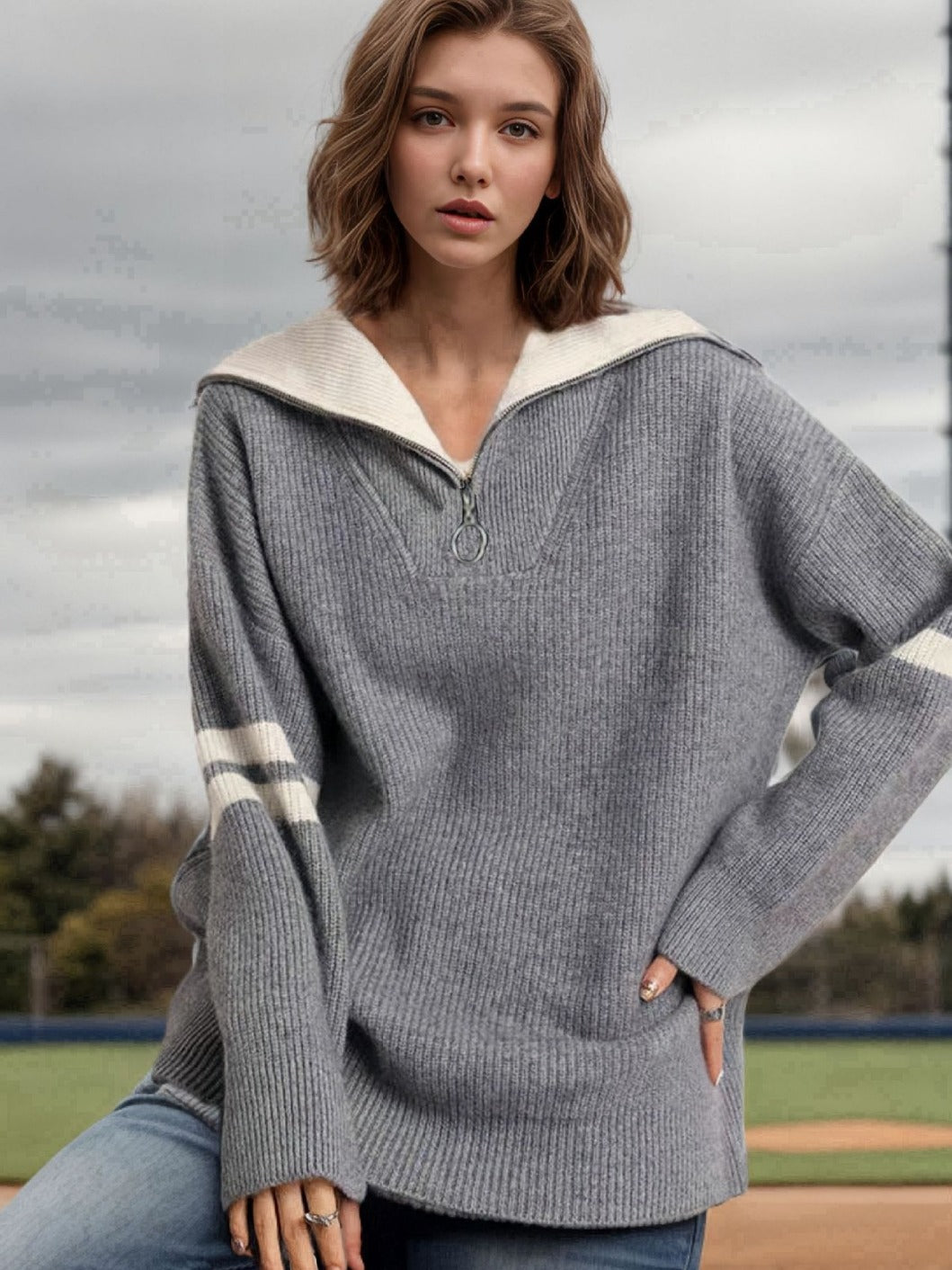 Oversized sporty sweatshirt for women with zipper and wide sleeves Lune London