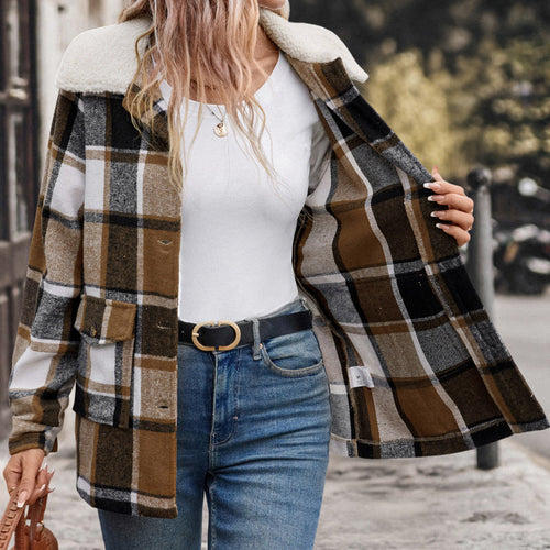 Checked overshirt for ladies with warm fleece lining and practical pockets Amarae