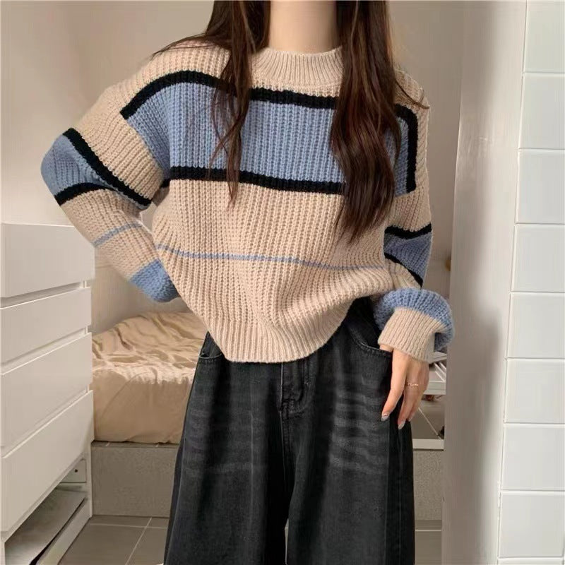 Thick knit sweater for women with colorful stripes and a casual fit Lune London