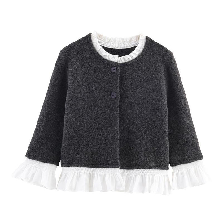 Short women's jacket with ruffles and button details Lune London