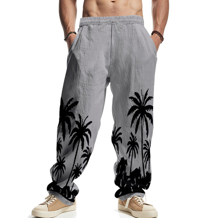 Casual beach pants for men with palm print and elastic waistband Lune London