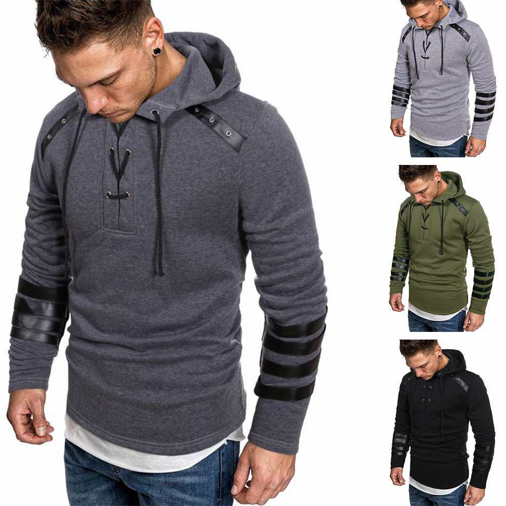 Men's Hoodie with faux leather details Lune London