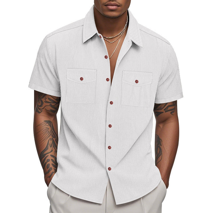 Short sleeve shirt for men with a practical striped pattern and two chest pockets Amarae