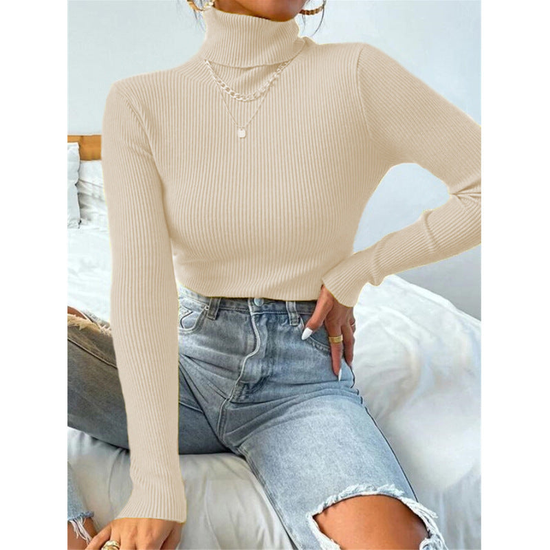 Women Elegant Turtleneck Sweater with Fine Ribbed Structure Lune London