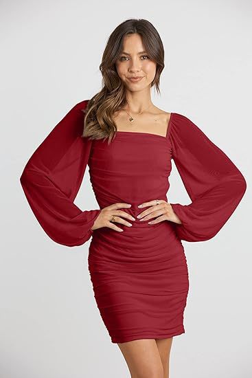 Fitted mini dress for women with puff sleeves and square neckline Lune London