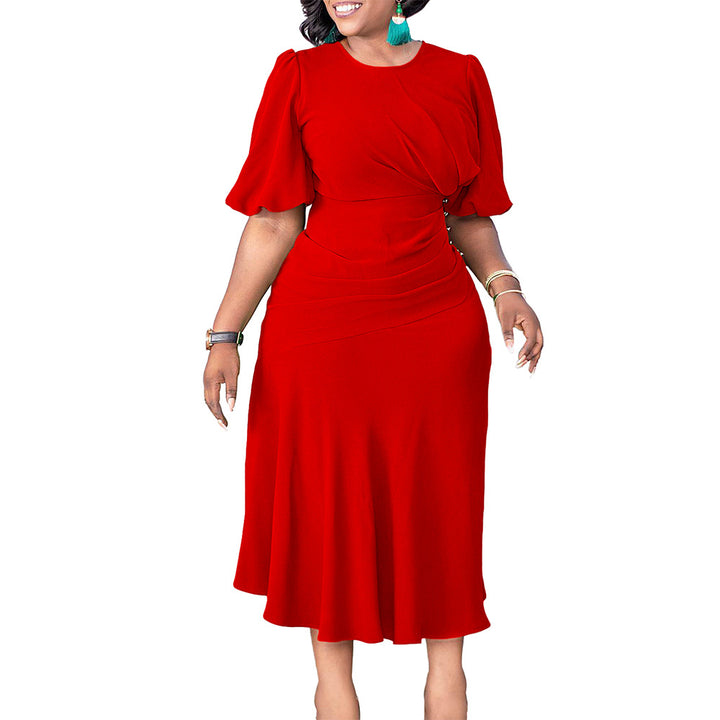 Midi dress for women with elegant ruching and decorative button details Lune London