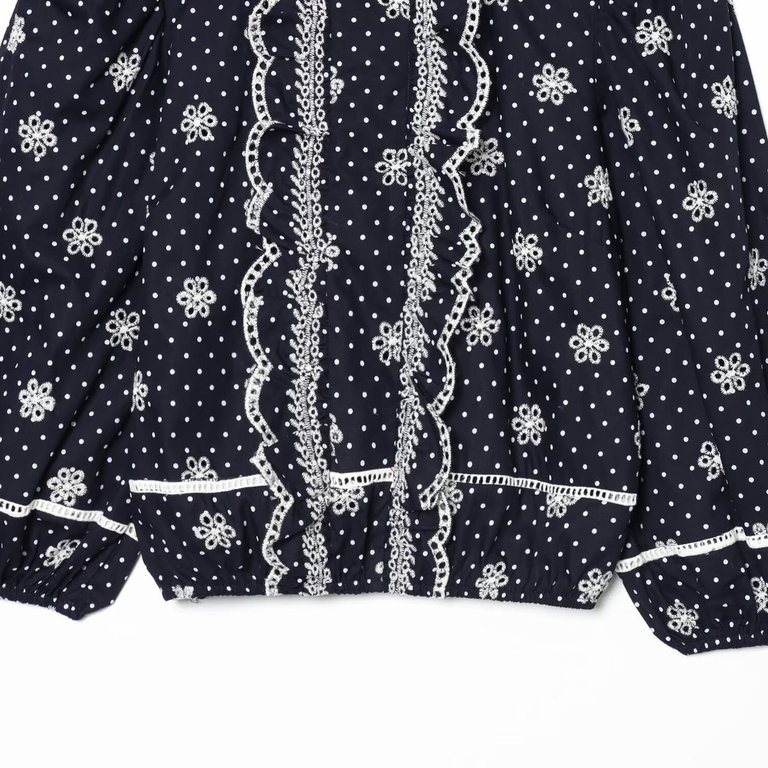 Women Embroidered Polka Dot Blouse with Ruffles and Balloon Sleeves Amarae