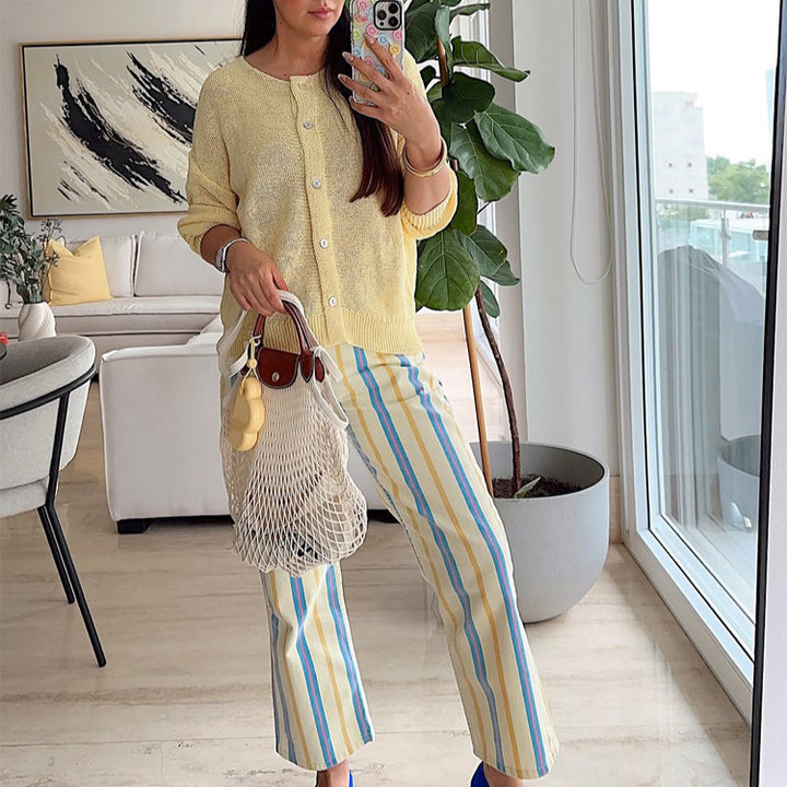 Women's Lightweight High-Waist Linen Pants with Wide Leg, Side Pockets & Long Side Slits Amarae