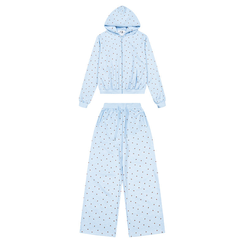 Women's Two-Piece Lounge Set with Hoodie Zip Jacket and Wide Sleep Pants Amarae