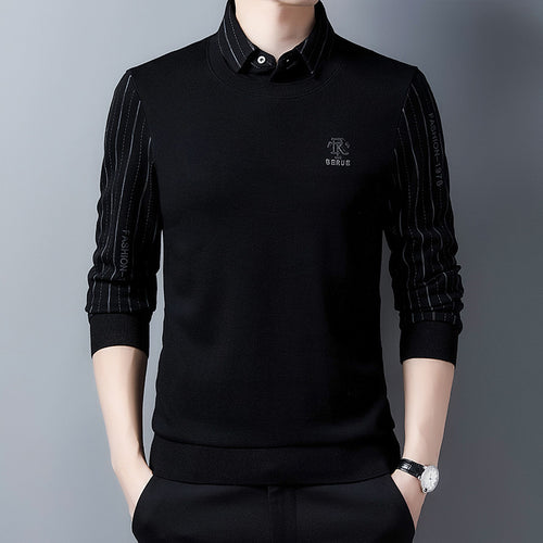 Elegant knitted sweater for men with high-quality texture and a trendy high collar Amarae