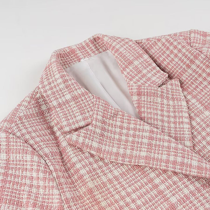 Women's Short Cut Boucle Blazer with Double Breasted Decorative Button Placket and Textured Weave Look Amarae