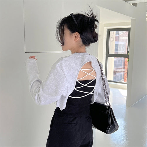 Sweat-shirt court décontracté pour femmes avec cordon de serrage réglable Chic & Stil