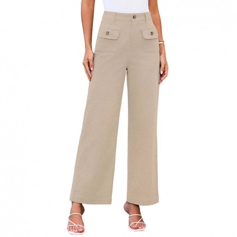 Women High-Waist Palazzo Pants with Flap Button Pockets Amarae
