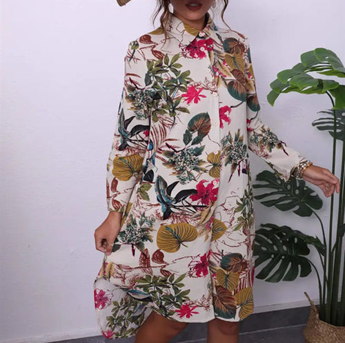 Shirt dress for women with exotic floral pattern Amarae