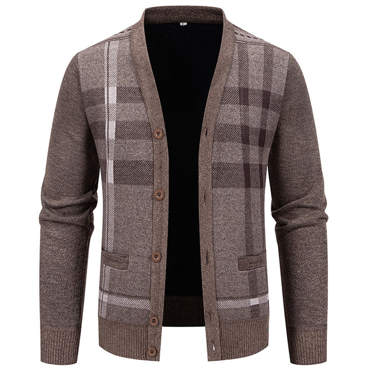 Men's knit jacket with a trendy plaid pattern and practical buttons Lune London