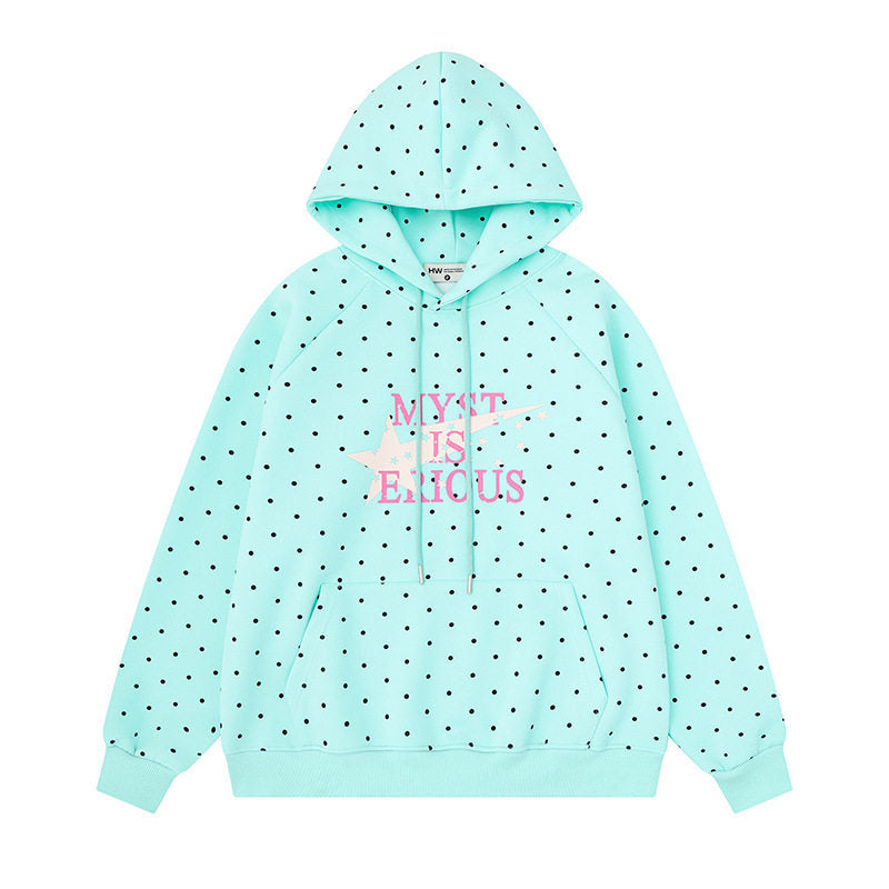 Women's oversized hoodie with allover polka dots, kangaroo pocket and star graphic Amarae