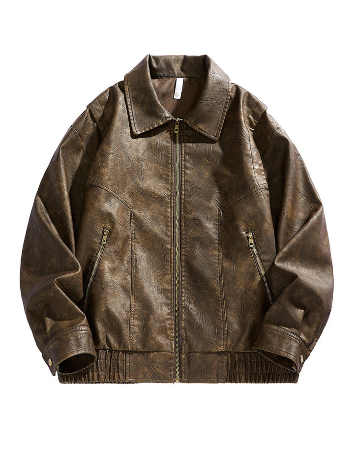 Amarae | Men's Short-Cut Leather Jacket with Elastic Waistband and Pockets