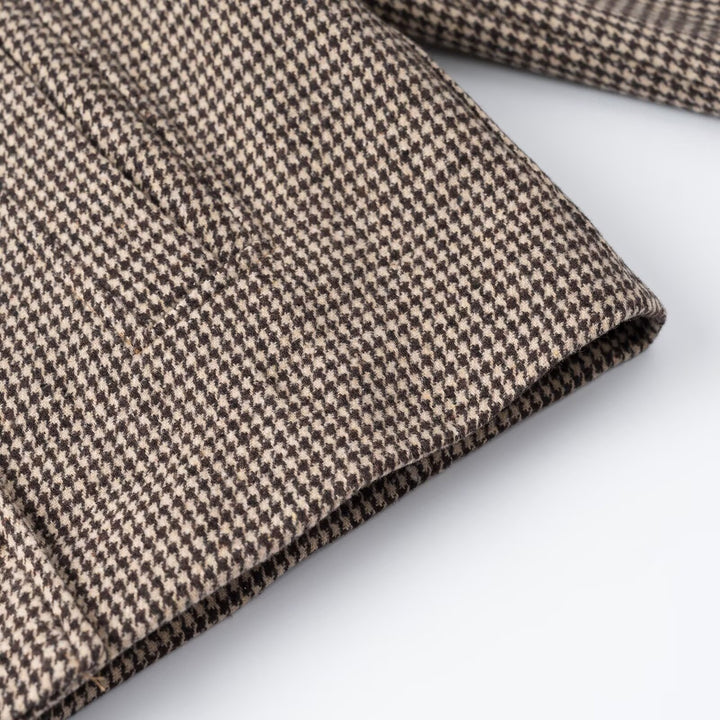 Women's Short-Cut Double-Breasted Houndstooth Blazer with Tailored Silhouette and Golden Decorative Buttons Amarae