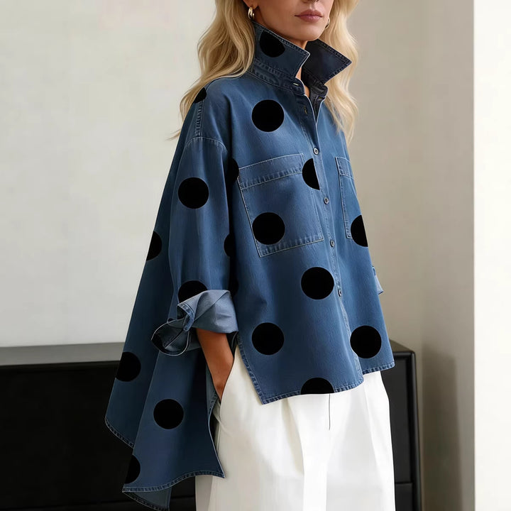 Women's Fashion Shirt Blouse with Extravagant Dots and Practical Pockets Lune London