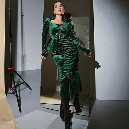 Midi dress for women with puff sleeves and elegant fitted design Amarae