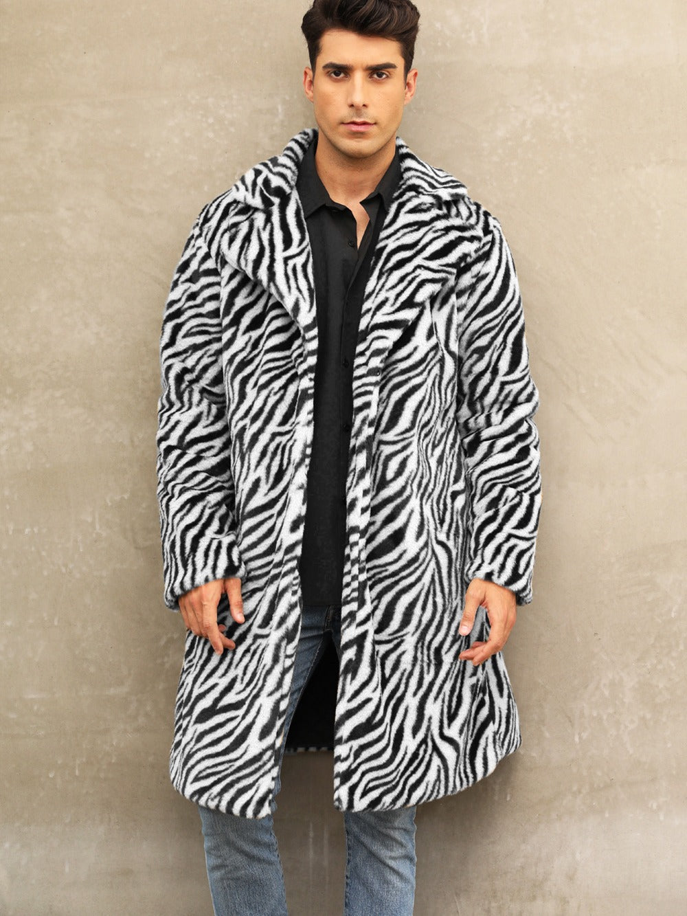 Men's faux fur coat with elegant zebra design Lune London